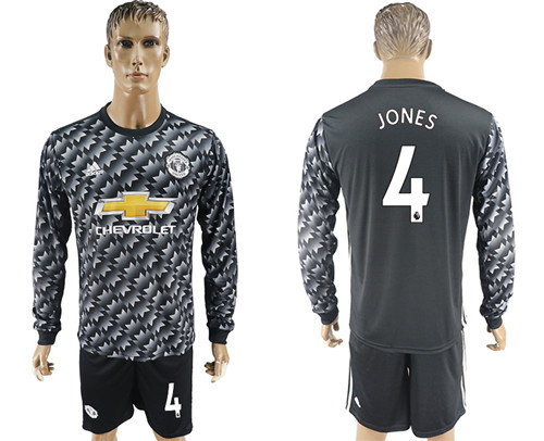 2017 18 Manchester United 4 JONES Away Long Sleeve Soccer Jersey