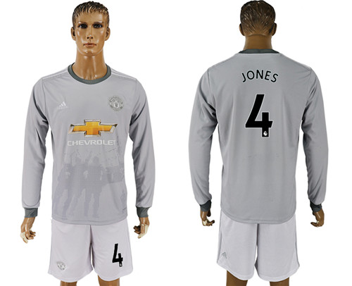 2017 18 Manchester United 4 JONES Third Away Long Sleeve Soccer Jersey