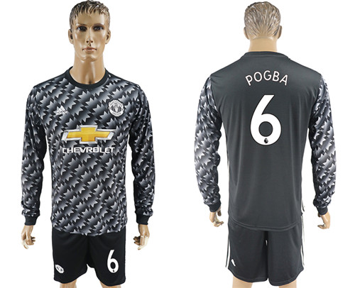 2017 18 Manchester United 6 POGBA Away Long Sleeve Soccer Jersey