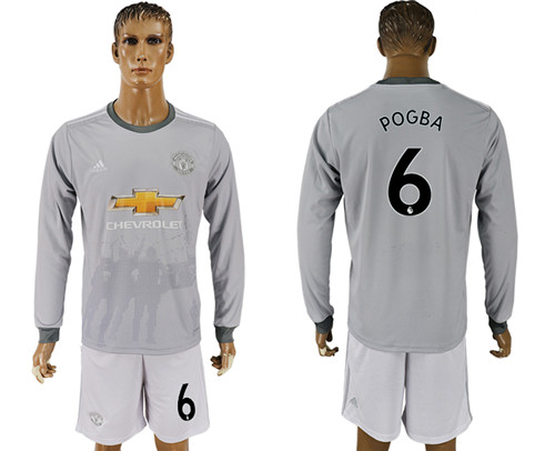 2017 18 Manchester United 6 POGBA Third Away Long Sleeve Soccer Jersey