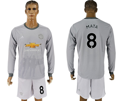 2017 18 Manchester United 8 MATA Third Away Long Sleeve Soccer Jersey