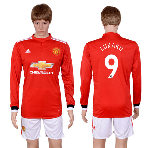 2017 18 Manchester United 9 LUKAKU Home Long Sleeve Soccer Jersey