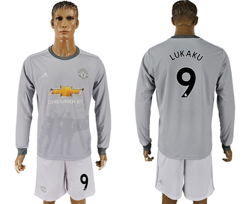 2017 18 Manchester United 9 LUKAKU Third Away Long Sleeve Soccer Jersey