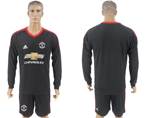 2017 18 Manchester United Black Long Sleeve Goalkeeper Soccer Jersey