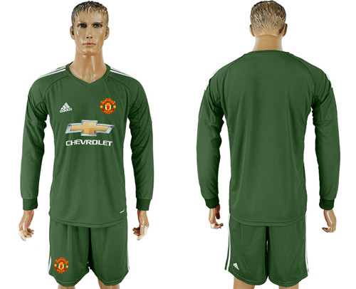 2017 18 Manchester United Military Green Long Sleeve Goalkeeper Soccer Jersey