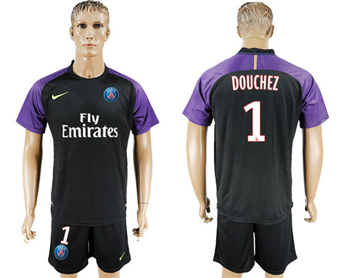 2017 18 Paris Saint Germain 1 DOUCHEZ Black Goalkeeper Soccer Jersey