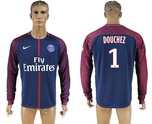 2017 18 Paris Saint Germain 1 DOUCHEZ Home Long Sleeve Thailand Soccer Jersey