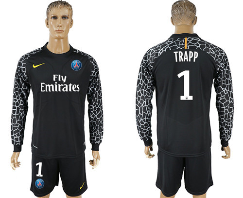 2017 18 Paris Saint Germain 1 TRAPP Black Goalkeeper Long Sleeve Soccer Jersey