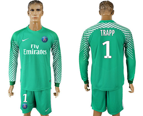 2017 18 Paris Saint Germain 1 TRAPP Green Goalkeeper Long Sleeve Soccer Jersey