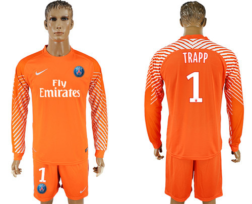 2017 18 Paris Saint Germain 1 TRAPP Orange Goalkeeper Long Sleeve Soccer Jersey
