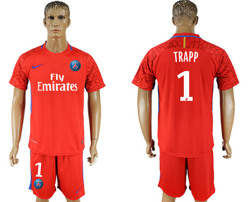 2017 18 Paris Saint Germain 1 TRAPP Red Goalkeeper Soccer Jersey