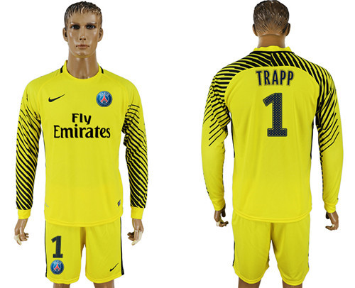 2017 18 Paris Saint Germain 1 TRAPP Yellow Goalkeeper Long Sleeve Soccer Jersey