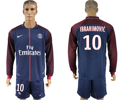 2017 18 Paris Saint Germain 10 IBRAHIMOVIC Home Long Sleeve Soccer Jersey