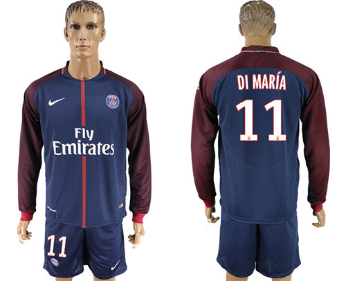 2017 18 Paris Saint Germain 11 DI MARIA Home Long Sleeve Soccer Jersey