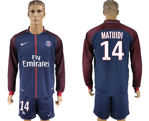 2017 18 Paris Saint Germain 14 MATUIDI Home Long Sleeve Soccer Jersey