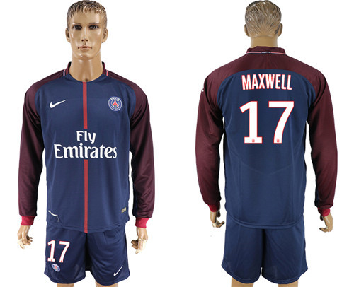 2017 18 Paris Saint Germain 17 MAXWELL Home Long Sleeve Soccer Jersey