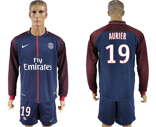 2017 18 Paris Saint Germain 19 AURIER Home Long Sleeve Soccer Jersey