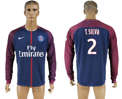 2017 18 Paris Saint Germain 2 T.SILVA Home Long Sleeve Thailand Soccer Jersey