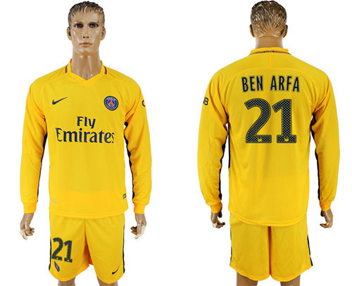 2017 18 Paris Saint Germain 21 BEN ARFA Away Long Sleeve Soccer Jersey