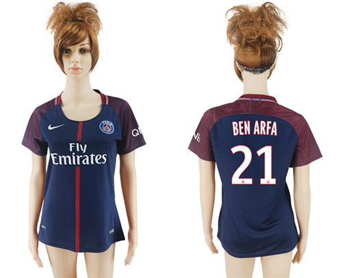 2017 18 Paris Saint Germain 21 BEN ARFA Home Women Soccer Jersey