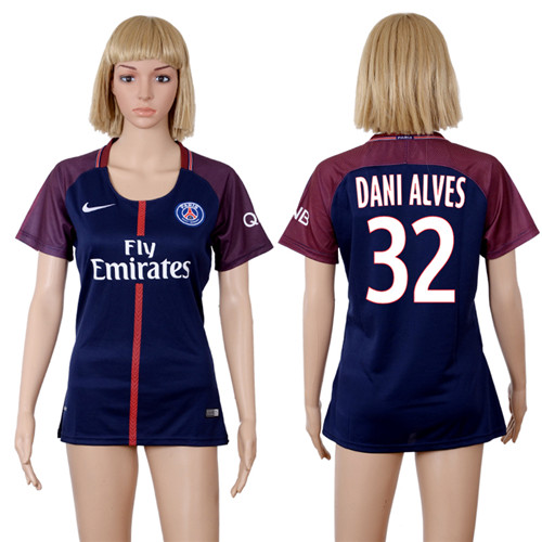 2017 18 Paris Saint Germain 32 DANI ALVES Home Women Soccer Jersey