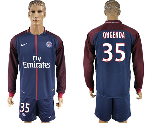 2017 18 Paris Saint Germain 35 ONGENDA Home Long Sleeve Soccer Jersey