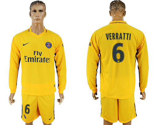 2017 18 Paris Saint Germain 6 VERRATTI Away Long Sleeve Soccer Jersey