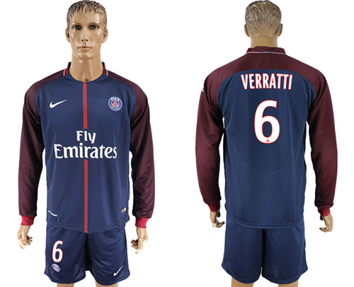 2017 18 Paris Saint Germain 6 VERRATTI Home Long Sleeve Soccer Jersey