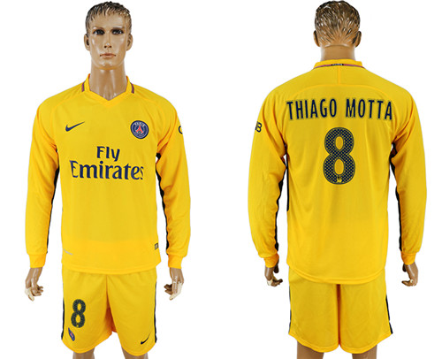 2017 18 Paris Saint Germain 8 THIAGO MOTTA Away Long Sleeve Soccer Jersey