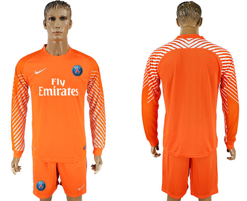 2017 18 Paris Saint Germain Orange Goalkeeper Long Sleeve Soccer Jersey