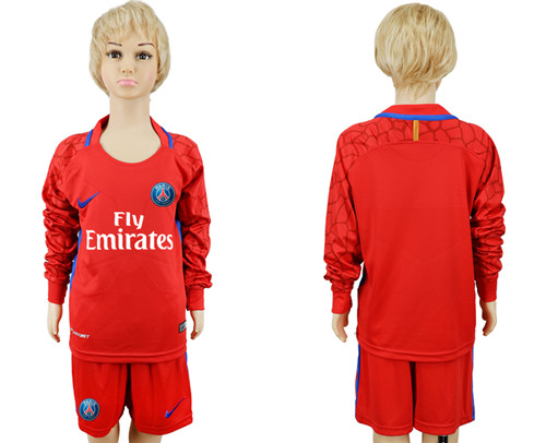 2017 18 Paris Saint Germain Red Youth Goalkeeper Long Sleeve Soccer Jersey