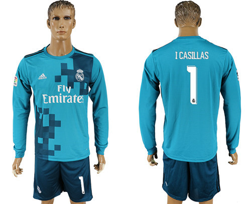 2017 18 Real Madrid 1 I CASILLAS Away Long Sleeve Soccer Jersey