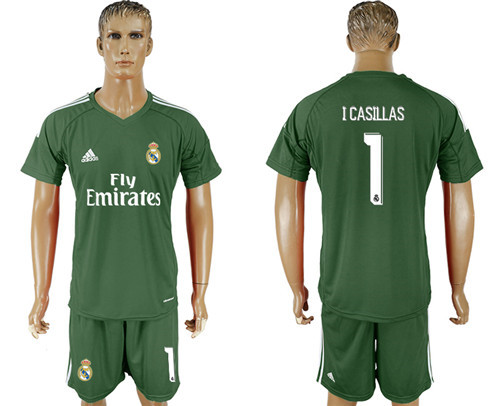 2017 18 Real Madrid 1 I CASILLAS Green Goalkeeper Soccer Jersey