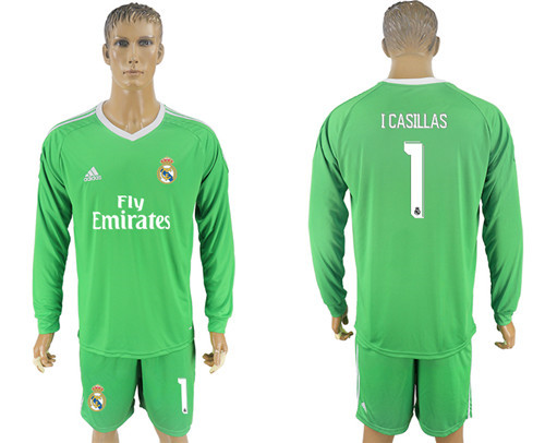 2017 18 Real Madrid 1 I CASILLAS Green Long Sleeve Goalkeeper Soccer Jersey