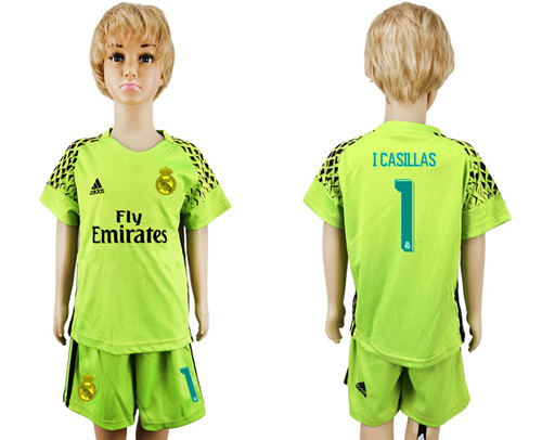 2017 18 Real Madrid 1 I CASILLAS Green Youth Goalkeeper Soccer Jersey