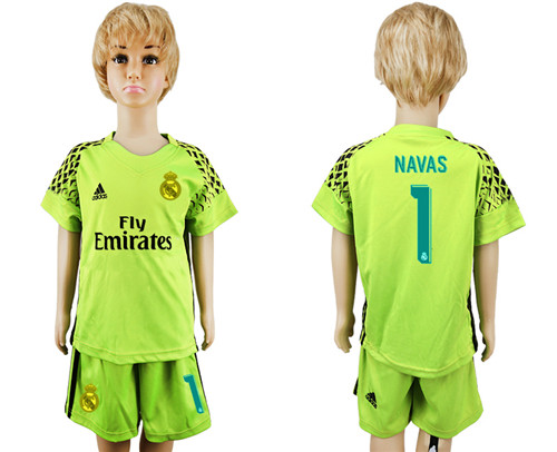 2017 18 Real Madrid 1 I NAVAS Green Youth Goalkeeper Soccer Jersey