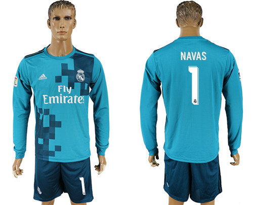 2017 18 Real Madrid 1 NAVAS Away Long Sleeve Soccer Jersey