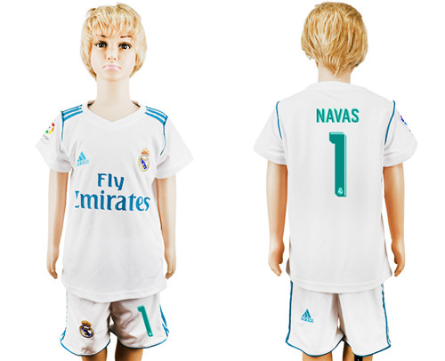 2017 18 Real Madrid 1 NAVAS Home Youth Soccer Jersey