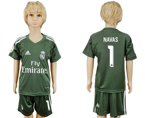 2017 18 Real Madrid 1 NAVAS Military Green Youth Goalkeeper Soccer Jersey