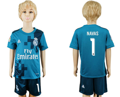 2017 18 Real Madrid 1 NAVAS Third Away Youth Soccer Jersey