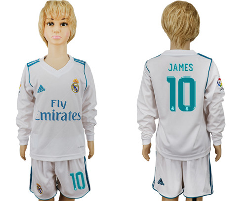 2017 18 Real Madrid 10 JAMES Home Youth Long Sleeve Soccer Jersey