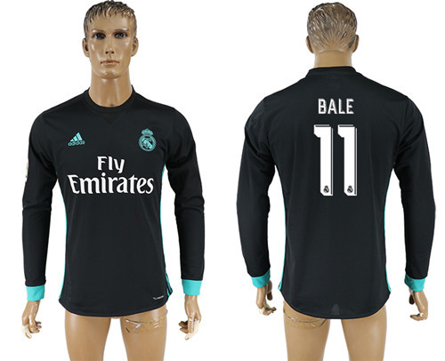 2017 18 Real Madrid 11 BALE Away Long Sleeve Thailand Soccer Jersey