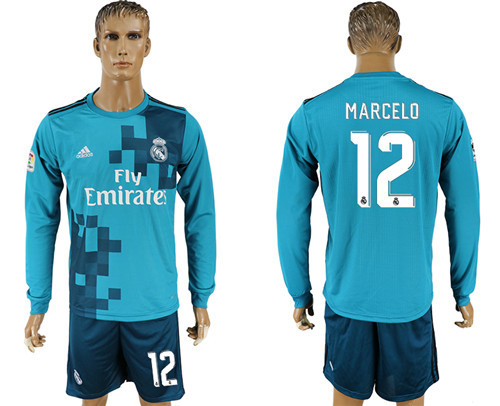 2017 18 Real Madrid 12 MARCELO Away Long Sleeve Soccer Jersey