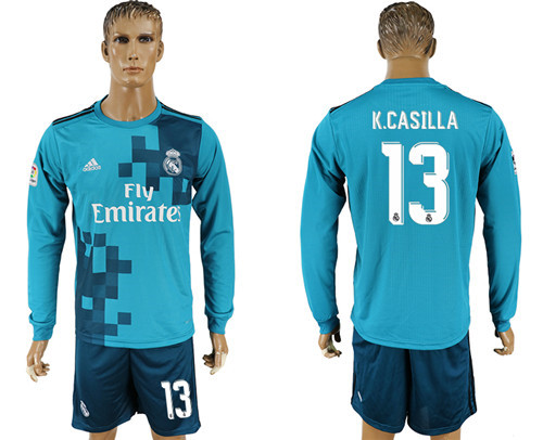 2017 18 Real Madrid 13 K. CASILLA Away Long Sleeve Soccer Jersey