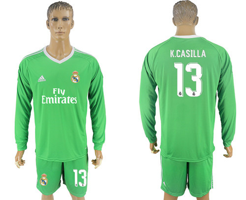 2017 18 Real Madrid 13 K.CASILLA Green Long Sleeve Goalkeeper Soccer Jersey