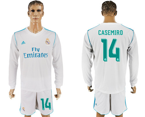 2017 18 Real Madrid 14 CASEMIRO Home Long Sleeve Soccer Jersey