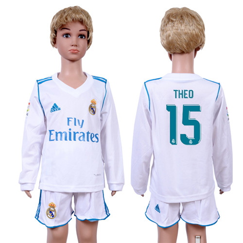 2017 18 Real Madrid 15 THEO Home Youth Long Sleeve Soccer Jersey
