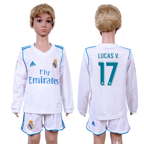 2017 18 Real Madrid 17 LUCAS V. Home Youth Long Sleeve Soccer Jersey