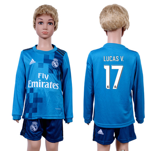 2017 18 Real Madrid 17 LUCAS V. Third Away Youth Long Sleeve Soccer Jersey