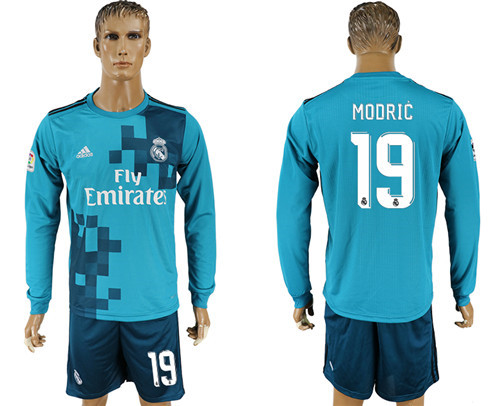 2017 18 Real Madrid 19 MODRIC Away Long Sleeve Soccer Jersey